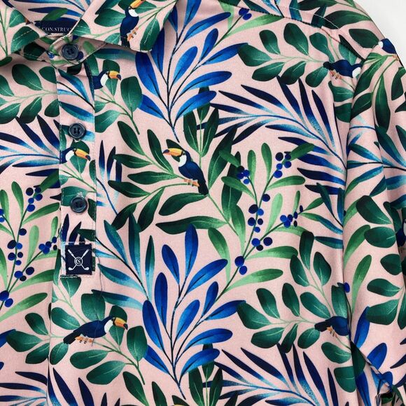 Construct Quick Dry Performance Golf Polo Mens MEDIUM Toucan Tropical Bird Pink - Picture 3 of 11